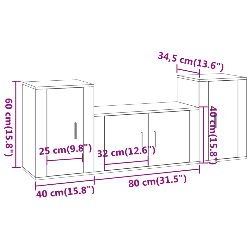 Ensemble de meubles TV 3 pcs Gris béton Bois d'ingénierie - XIOS