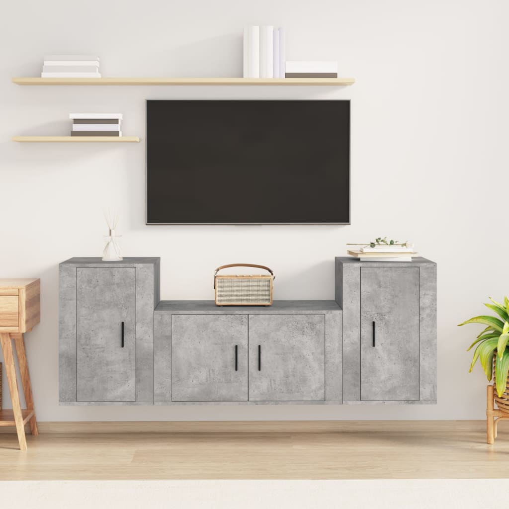 Ensemble de meubles TV 3 pcs Gris béton Bois d'ingénierie - XIOS