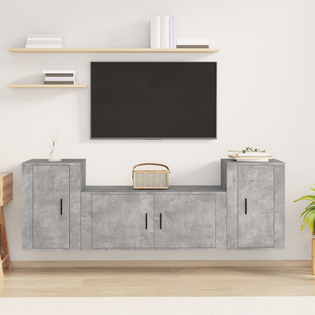 Ensemble de meubles TV 3 pcs Gris béton Bois d'ingénierie - XIOS