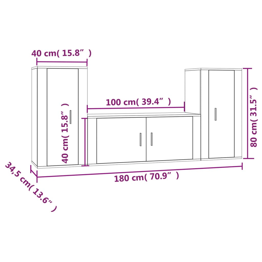 Ensemble de meubles TV 3 pcs Blanc Bois d'ingénierie - XIOS