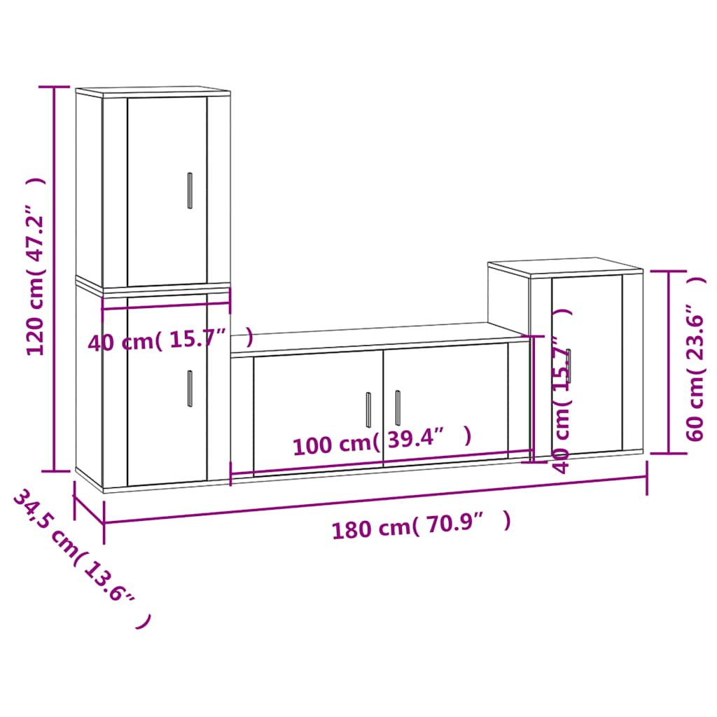 Ensemble de meubles TV 4 pcs Gris béton Bois d'ingénierie - XIOS