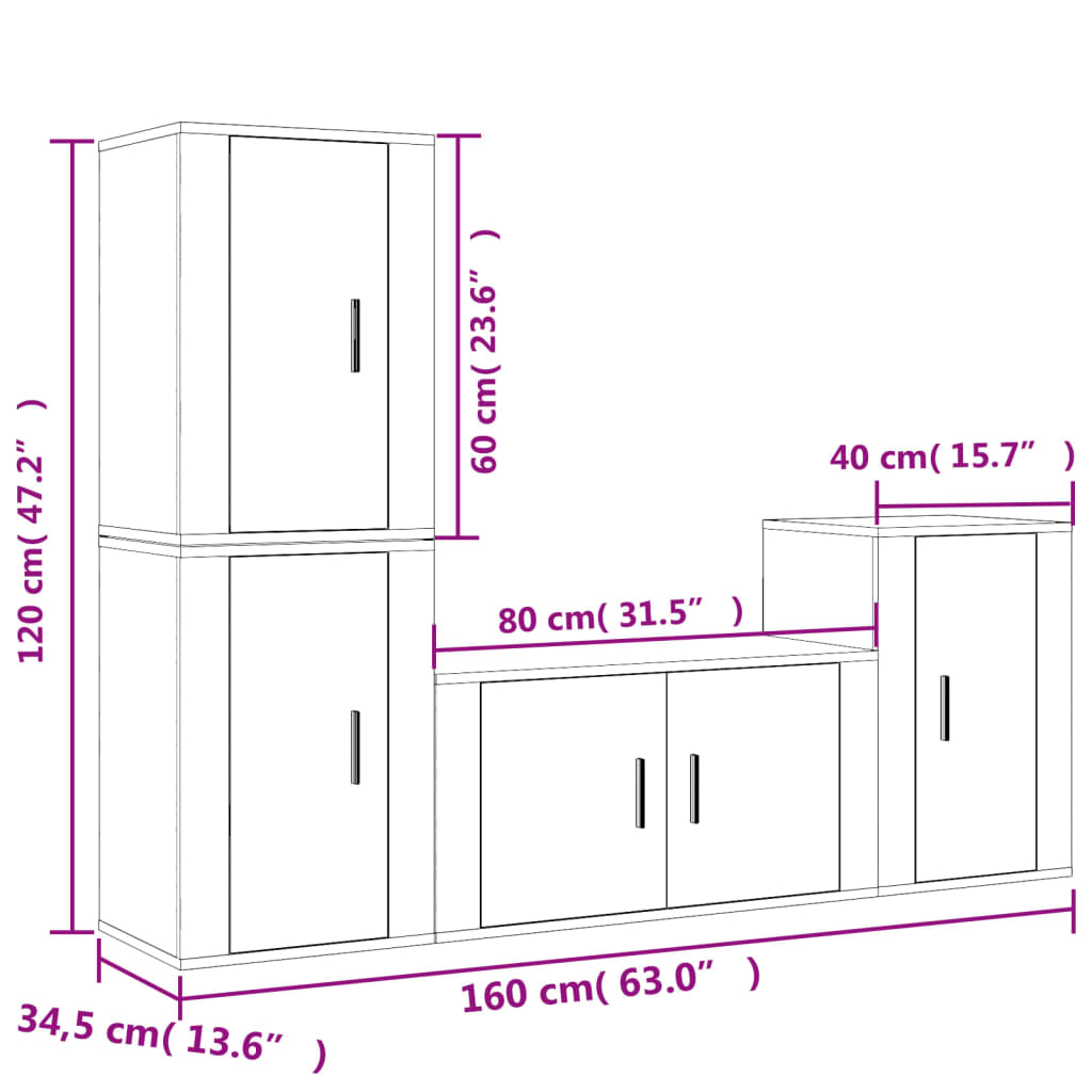 Ensemble de meubles TV 4 pcs Gris béton Bois d'ingénierie - XIOS