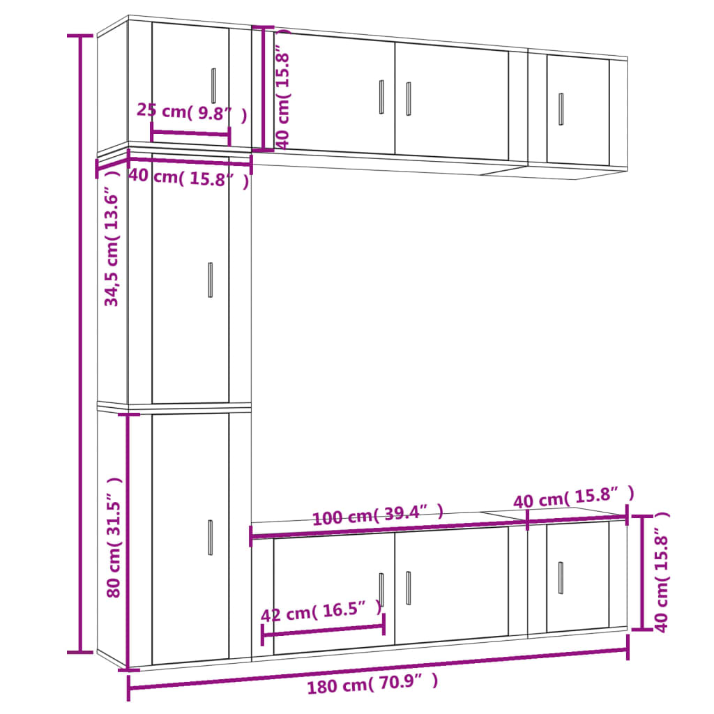 Ensemble de meubles TV 7 pcs Blanc Bois d'ingénierie - XIOS
