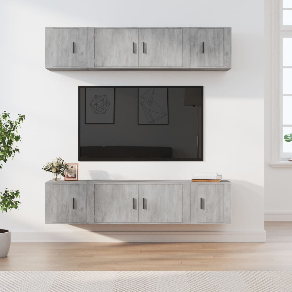 Ensemble de meubles TV 6 pcs Gris béton Bois d'ingénierie - XIOS