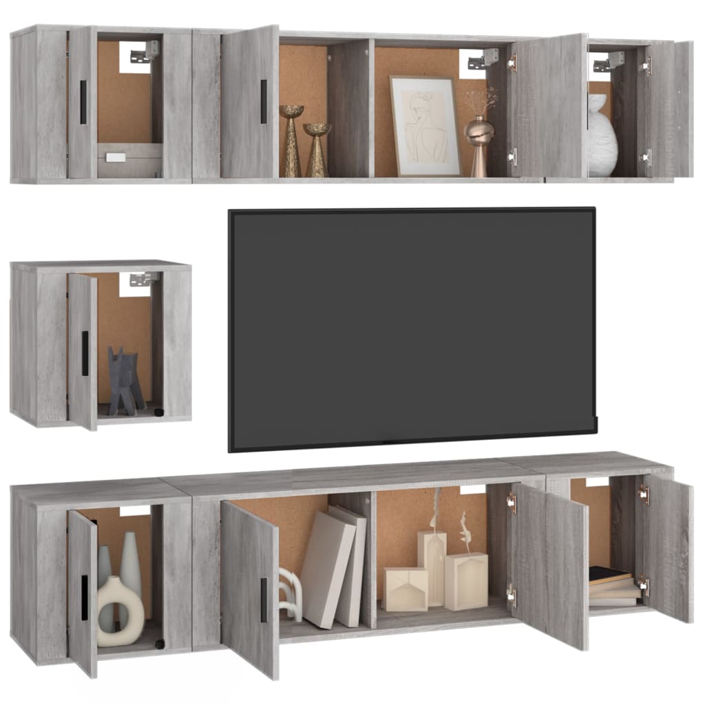 Ensemble de meubles TV 7 pcs Gris béton Bois d'ingénierie