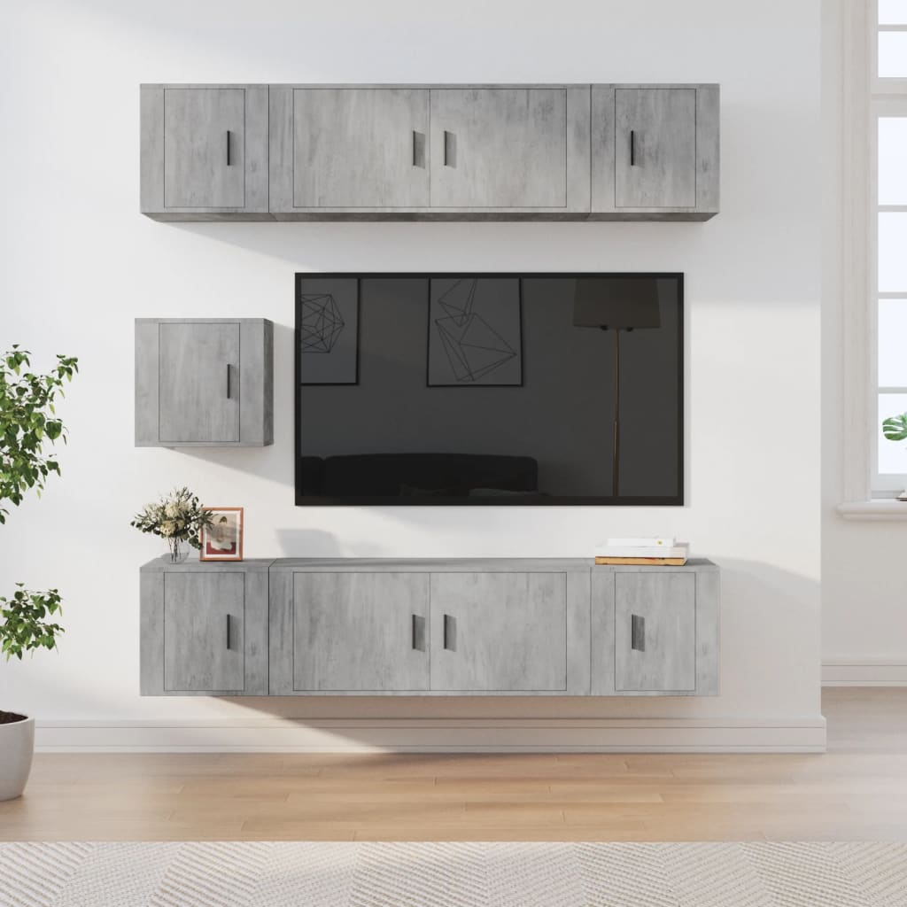 Ensemble de meubles TV 7 pcs Gris béton Bois d'ingénierie - XIOS