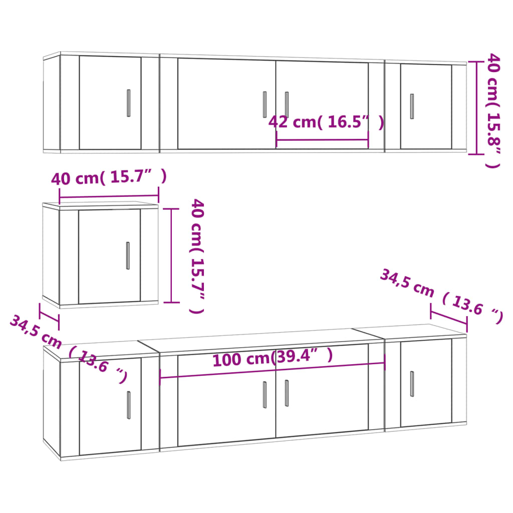 Ensemble de meubles TV 7 pcs Chêne fumé Bois d'ingénierie - XIOS