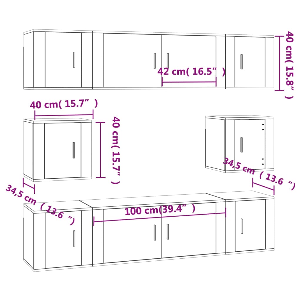 Ensemble de meubles TV 8 pcs Chêne fumé Bois d'ingénierie - XIOS