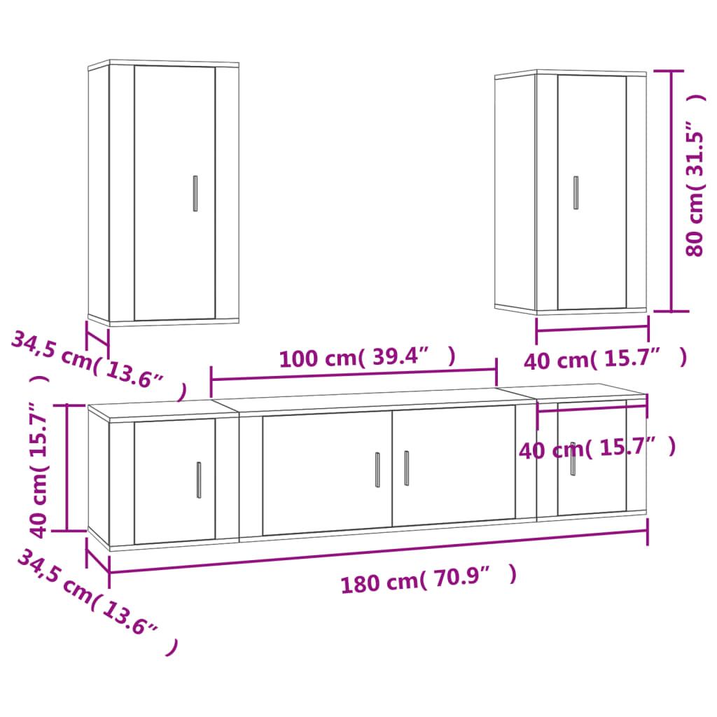 Ensemble de meubles TV 5 pcs Blanc Bois d'ingénierie - XIOS