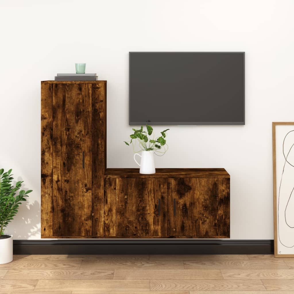 Ensemble de meubles TV 2 pcs Chêne fumé Bois d'ingénierie - XIOS
