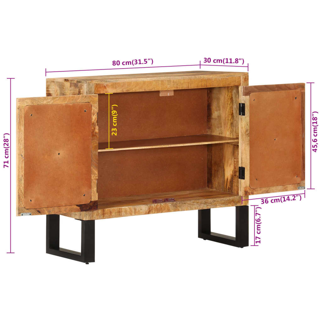 Buffet 80x30x71 cm bois de manguier brut massif et métal - XIOS