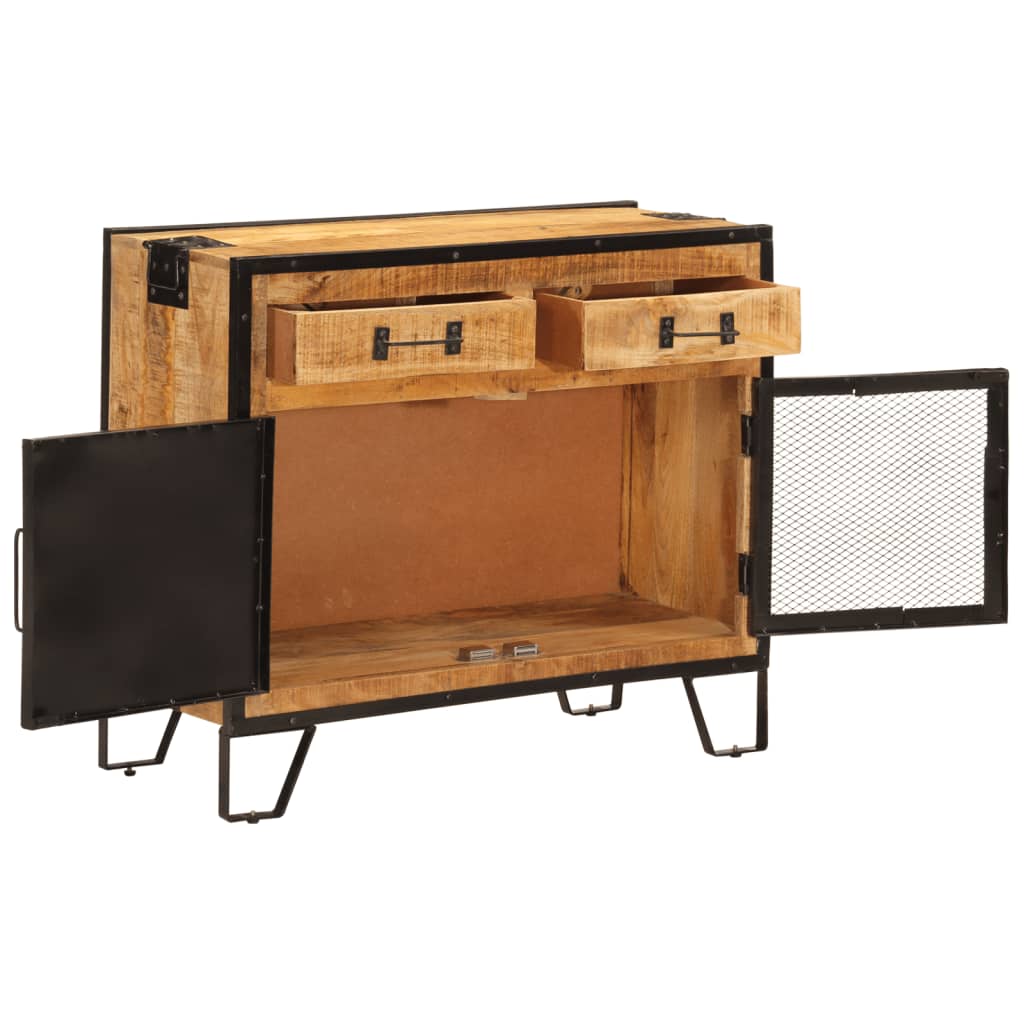 Buffet 80x31x66 cm bois de manguier brut massif et métal - XIOS