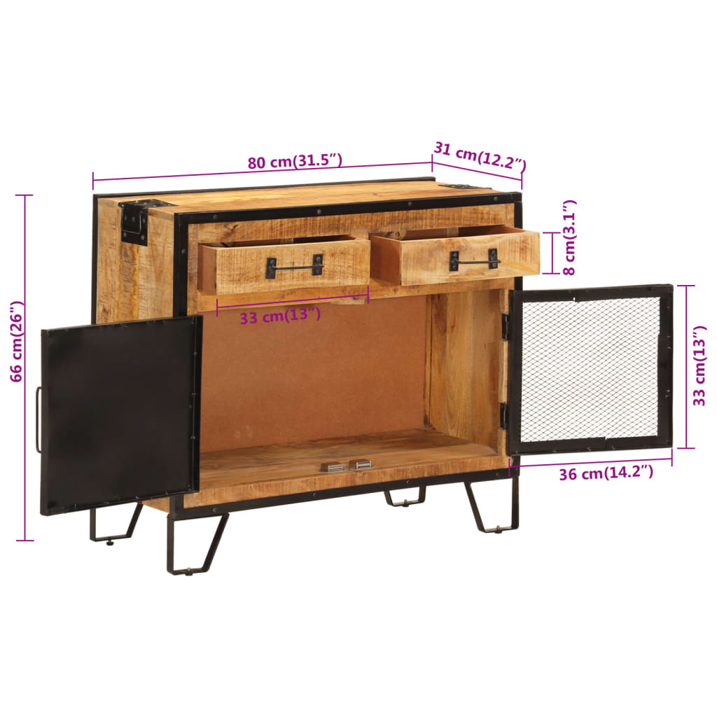 Buffet 80x31x66 cm bois de manguier brut massif et métal - XIOS