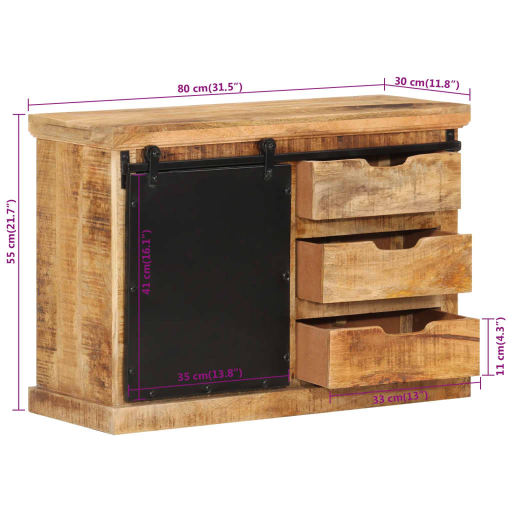 Buffet 80x30x55 cm bois de manguier brut massif - XIOS