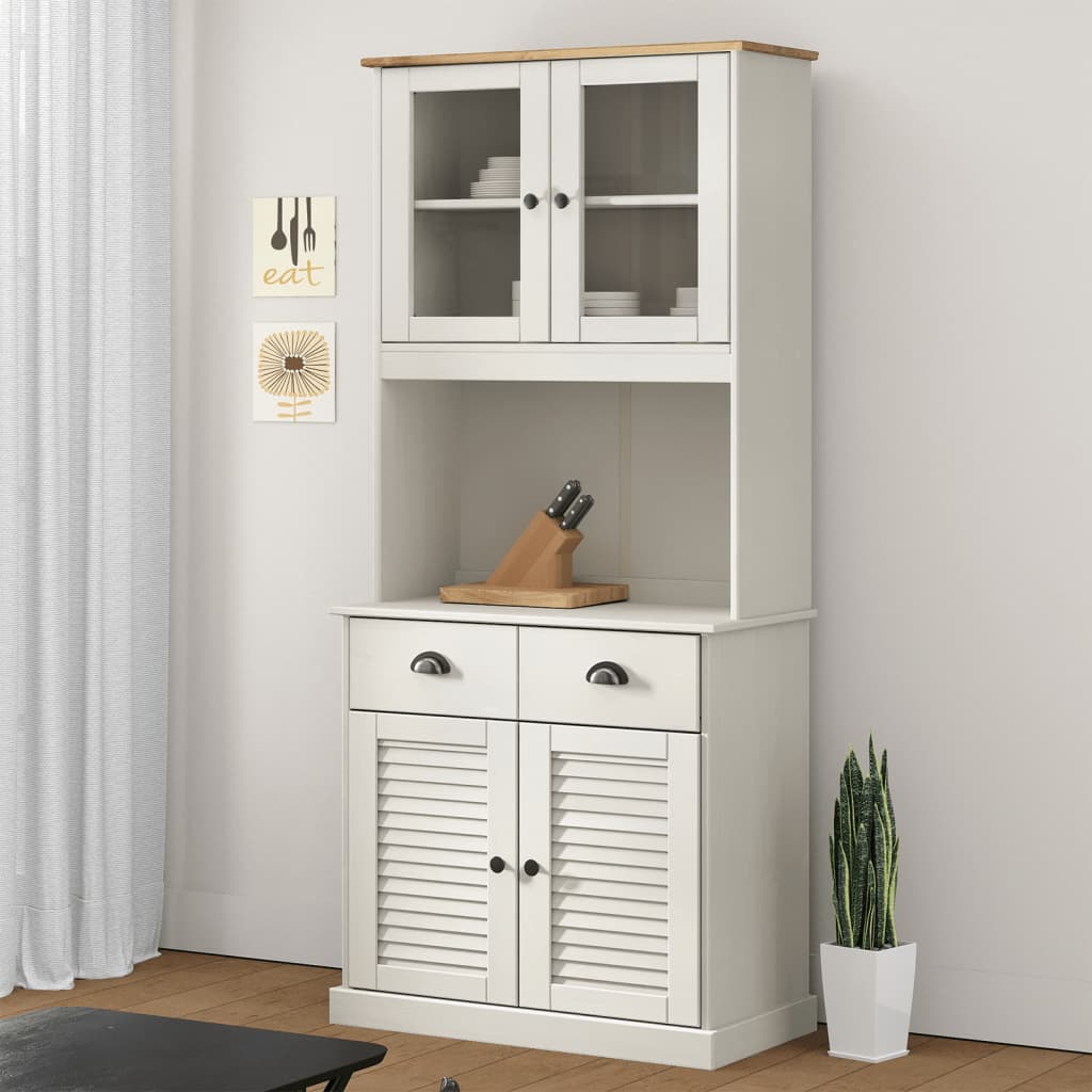 Buffet haut VIGO blanc 78x40x175 cm bois massif de pin - XIOS
