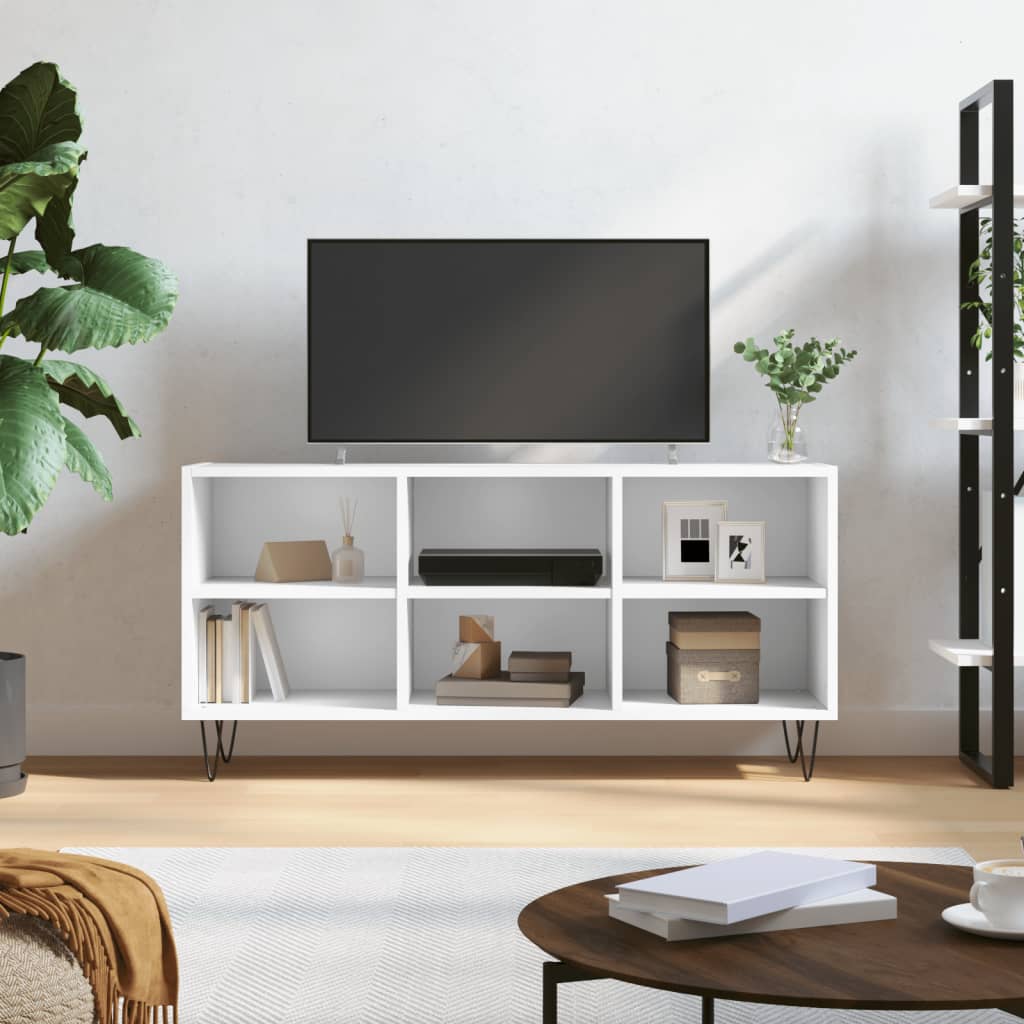 Meuble TV blanc 103,5x30x50 cm bois d'ingénierie - XIOS