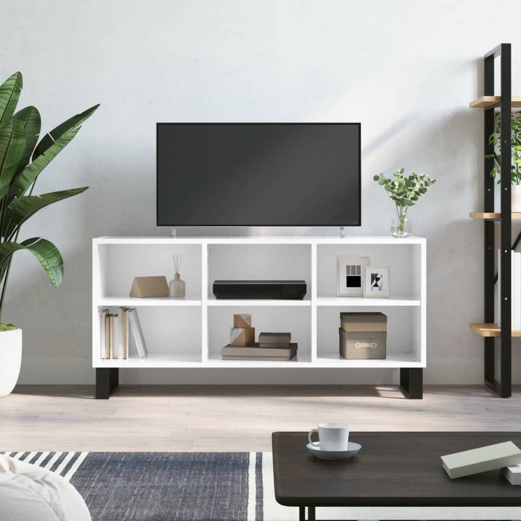 Meuble TV blanc brillant 103,5x30x50 cm bois d'ingénierie - XIOS