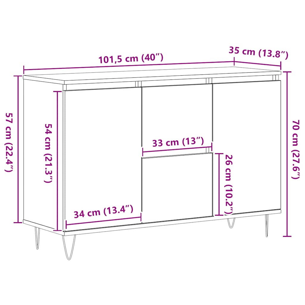 Buffet chêne sonoma 101,5x35x70 cm bois d'ingénierie - XIOS