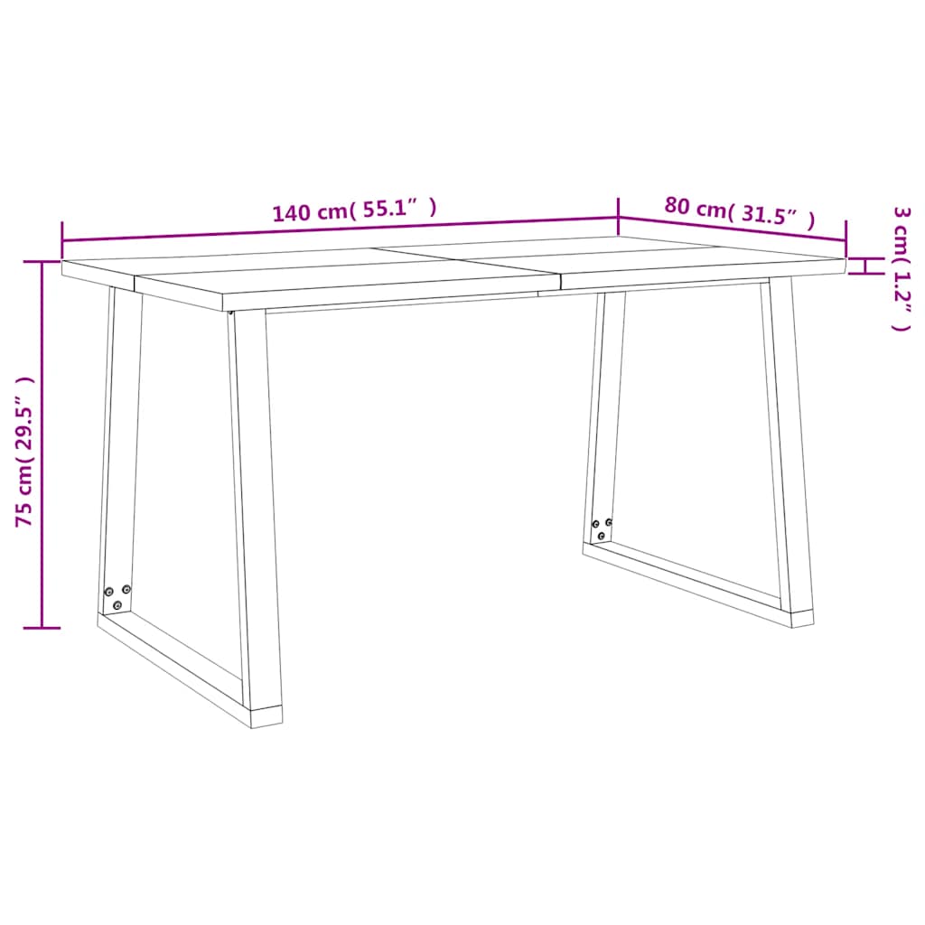 Table à manger 140x80x75 cm bois d'acacia solide à bord vif - XIOS