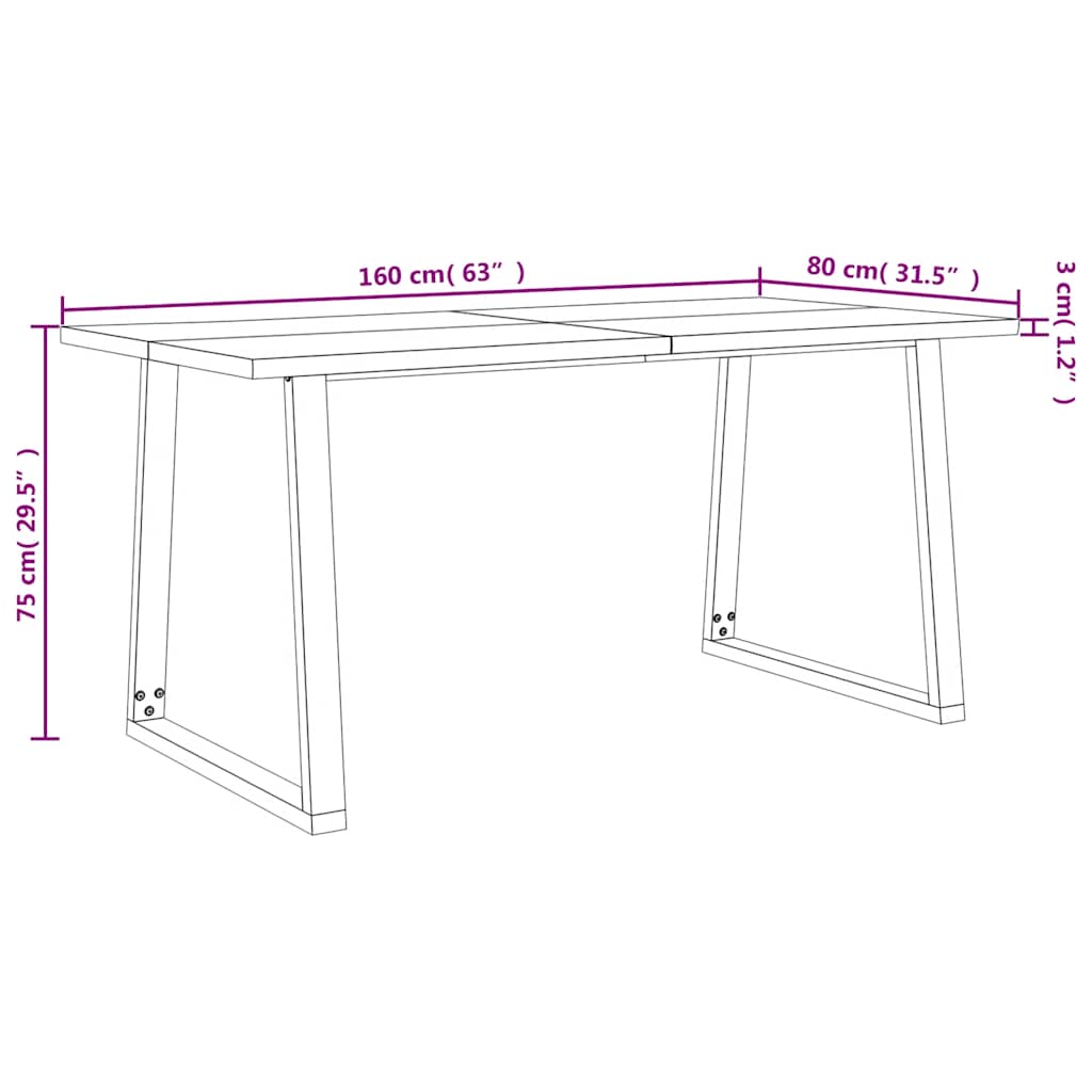 Table à manger 160x80x75 cm bois d'acacia solide à bord vif - XIOS