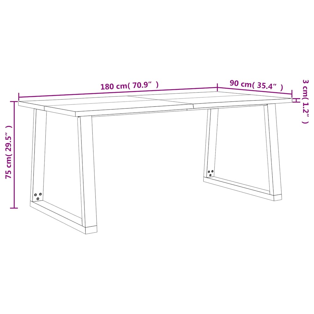 Table à manger 180x90x75 cm bois d'acacia solide à bord vif - XIOS