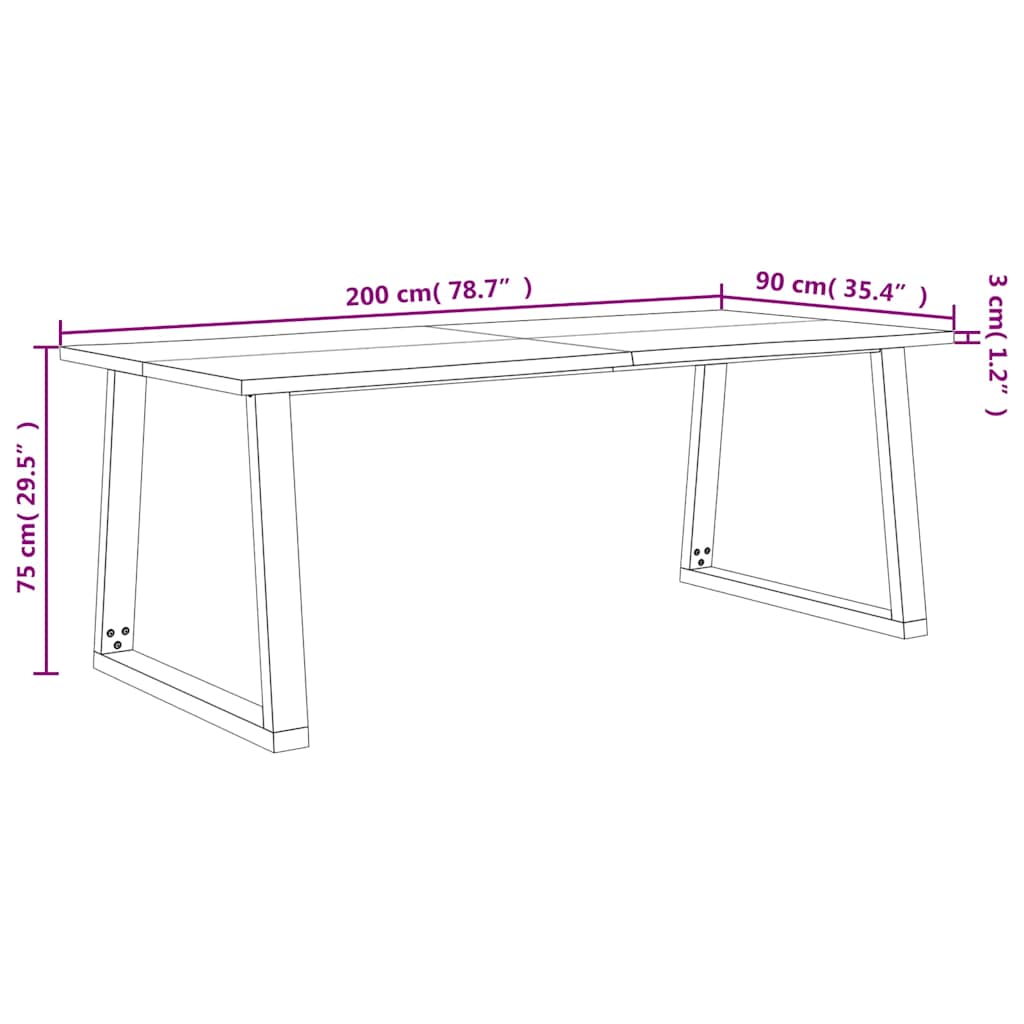 Table à manger 200x90x75 cm bois d'acacia solide à bord vif - XIOS