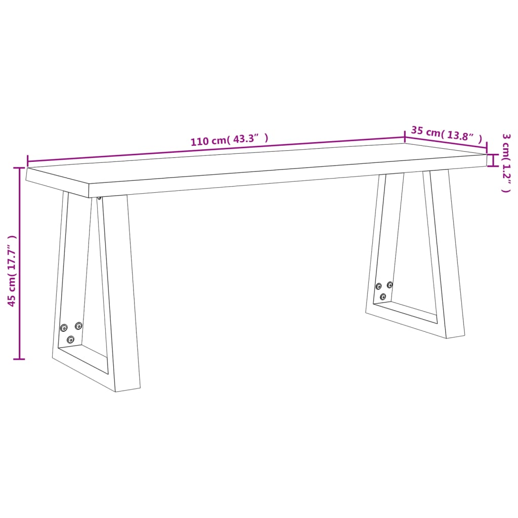 Banc avec bord vivant 110 cm bois d'acacia massif - XIOS
