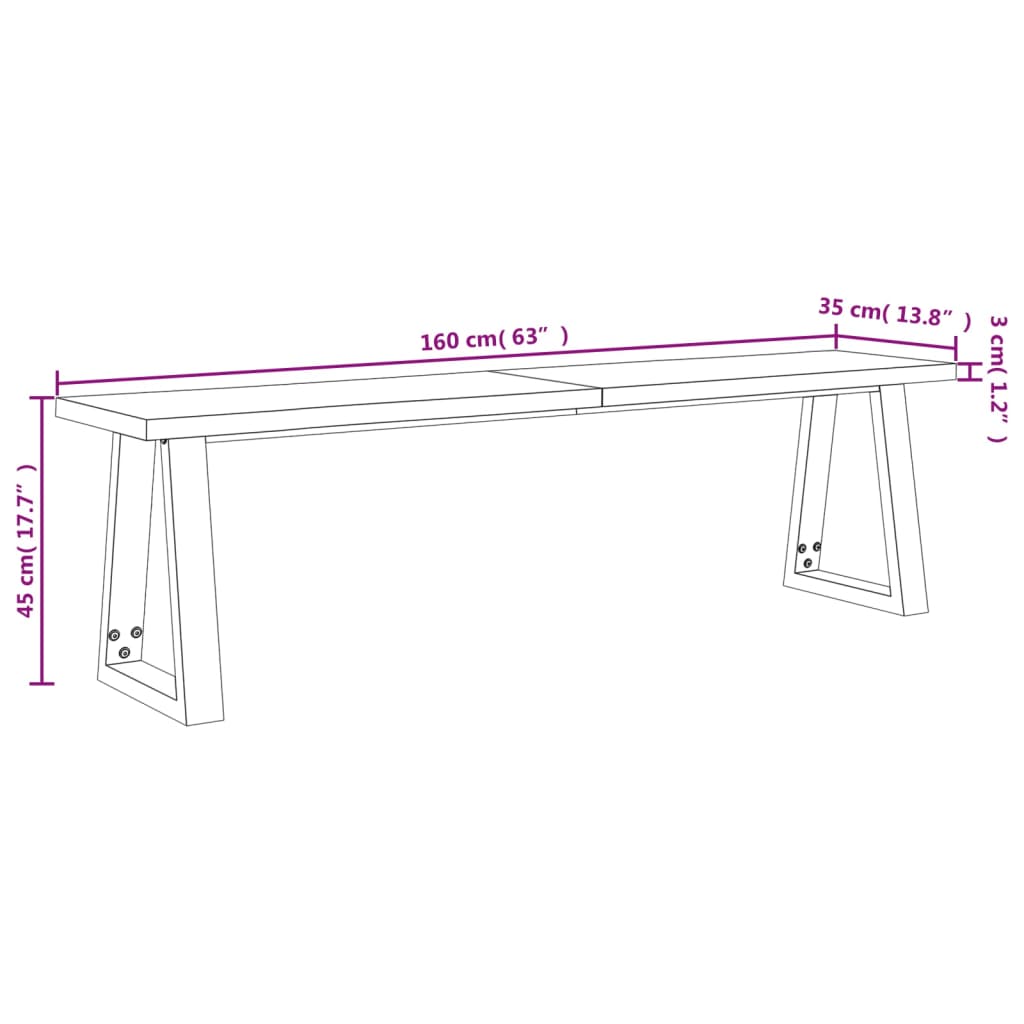 Banc avec bord vivant 160 cm bois d'acacia massif - XIOS