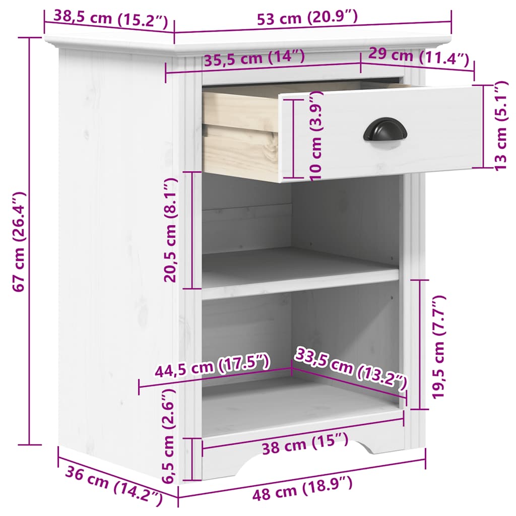Table de chevet BODO blanc 53x38,5x67 cm bois de pin massif - XIOS