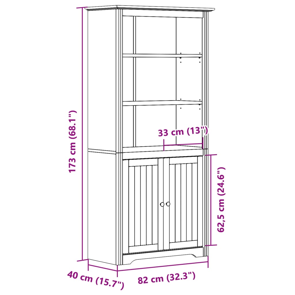 Bibliothèque BODO blanc and marron 82x40x173 cm bois massif pin - XIOS