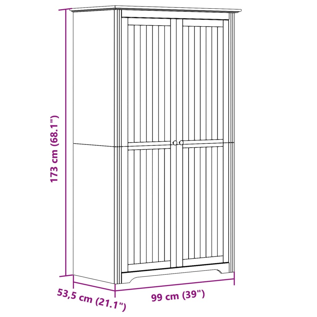 Garde-robe BODO blanc 99x53,5x173 cm bois massif de pin - XIOS