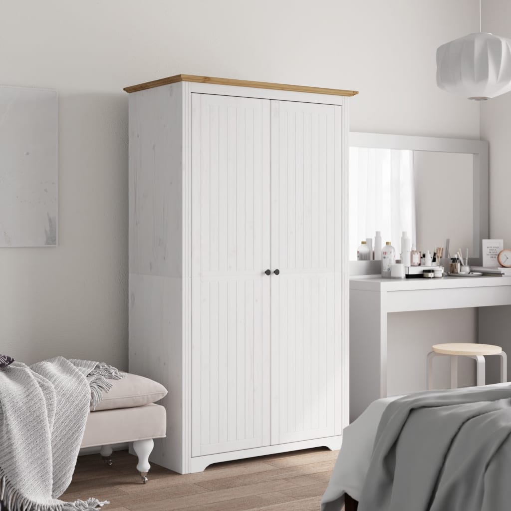 Garde-robe BODO blanc marron 99x53,5x173 cm bois massif de pin - XIOS