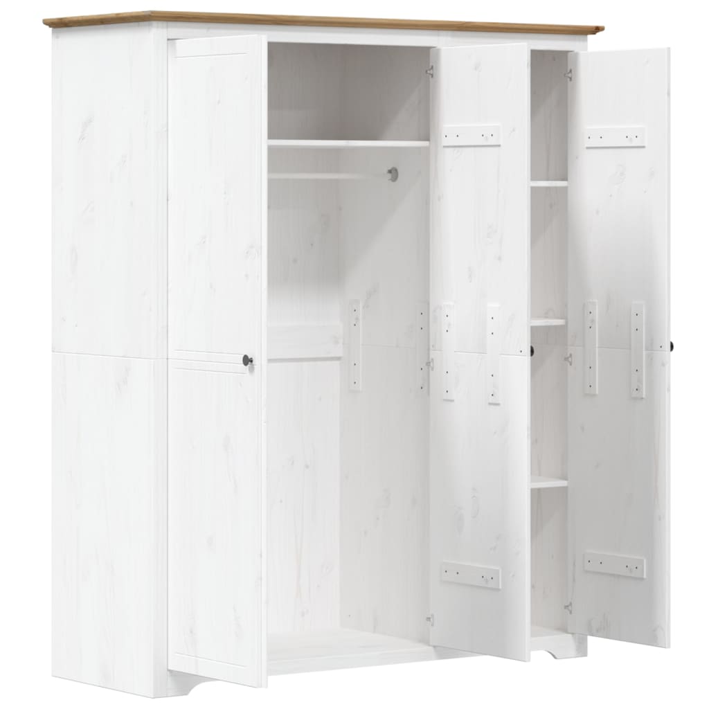 Garde-robe BODO blanc marron 146x53,5x173 cm bois massif de pin - XIOS
