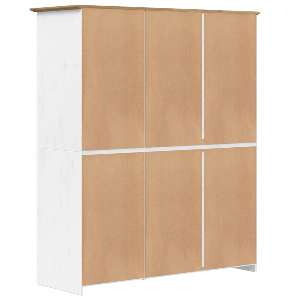Garde-robe BODO blanc marron 146x53,5x173 cm bois massif de pin