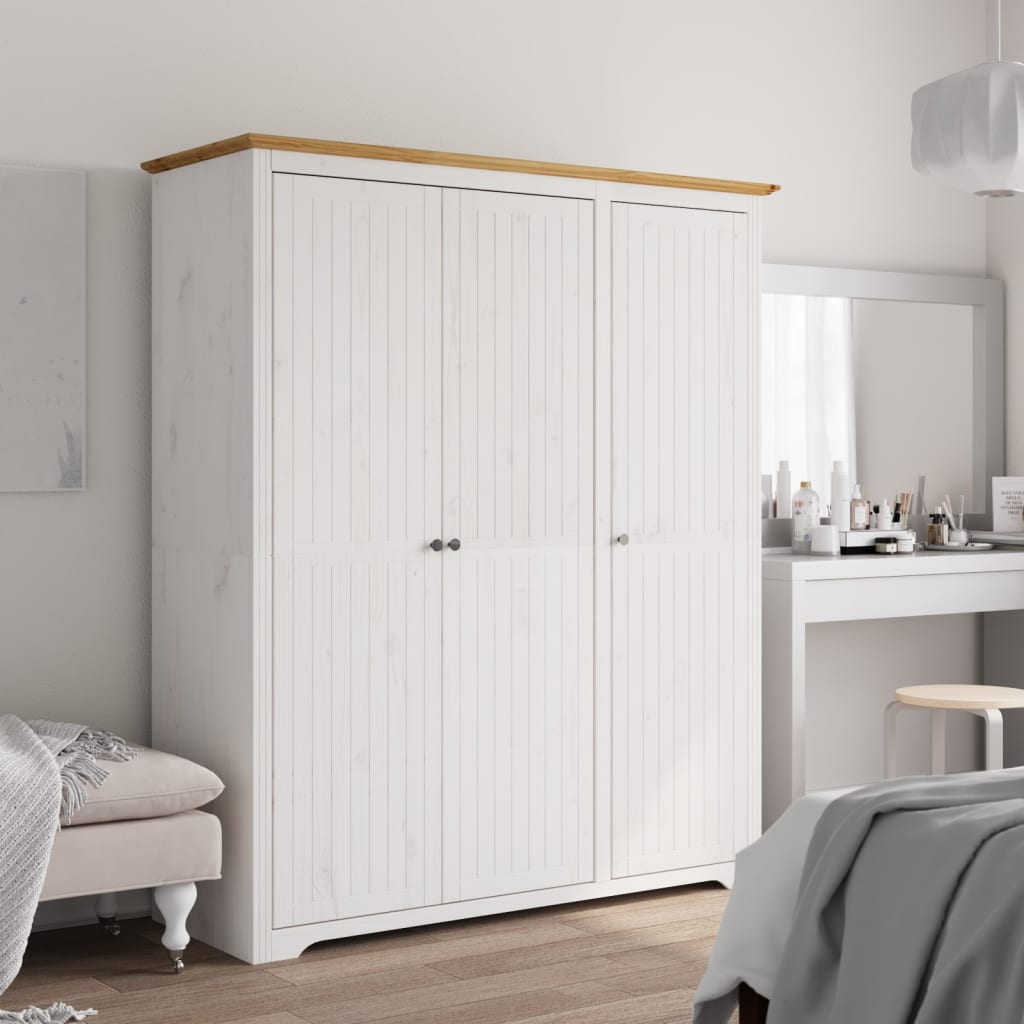 Garde-robe BODO blanc marron 146x53,5x173 cm bois massif de pin - XIOS