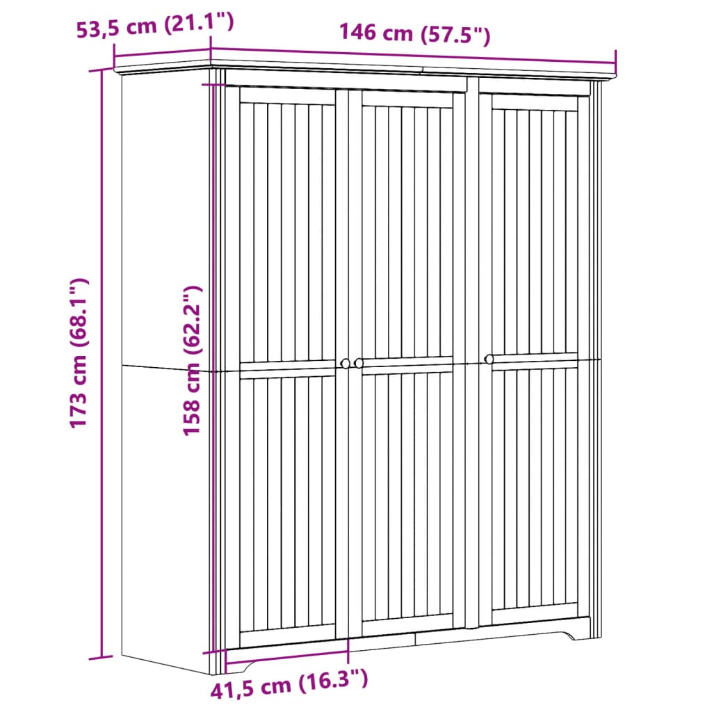 Garde-robe BODO gris 146x53,5x173 cm bois massif de pin - XIOS