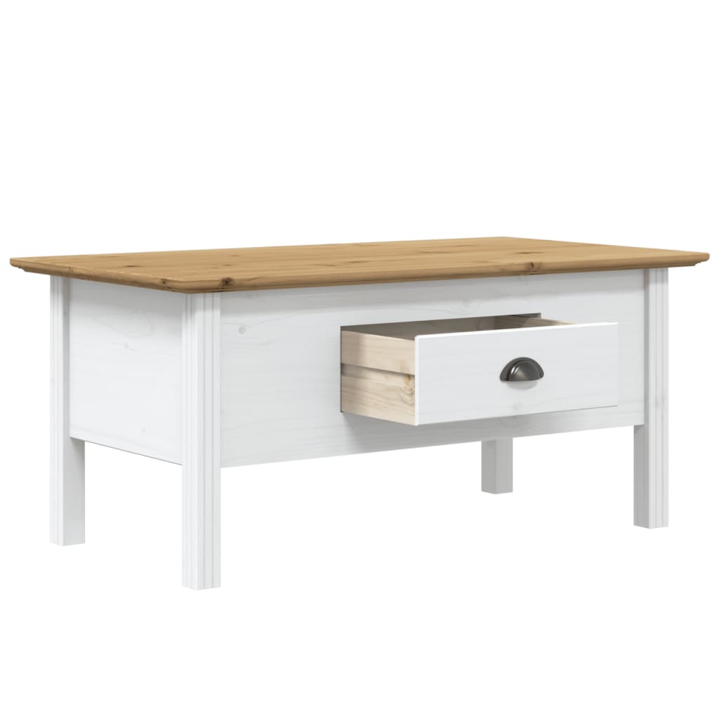 Table basse BODO blanc et marron 100x55x46cm bois de pin massif - XIOS
