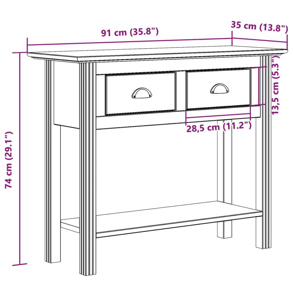 Table console BODO gris 91x35x74 cm bois de pin massif - XIOS