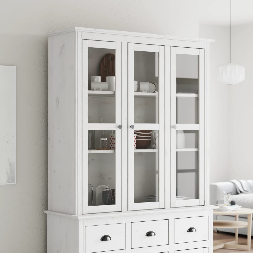 Armoire avec portes vitrées BODO blanc bois de pin massif - XIOS