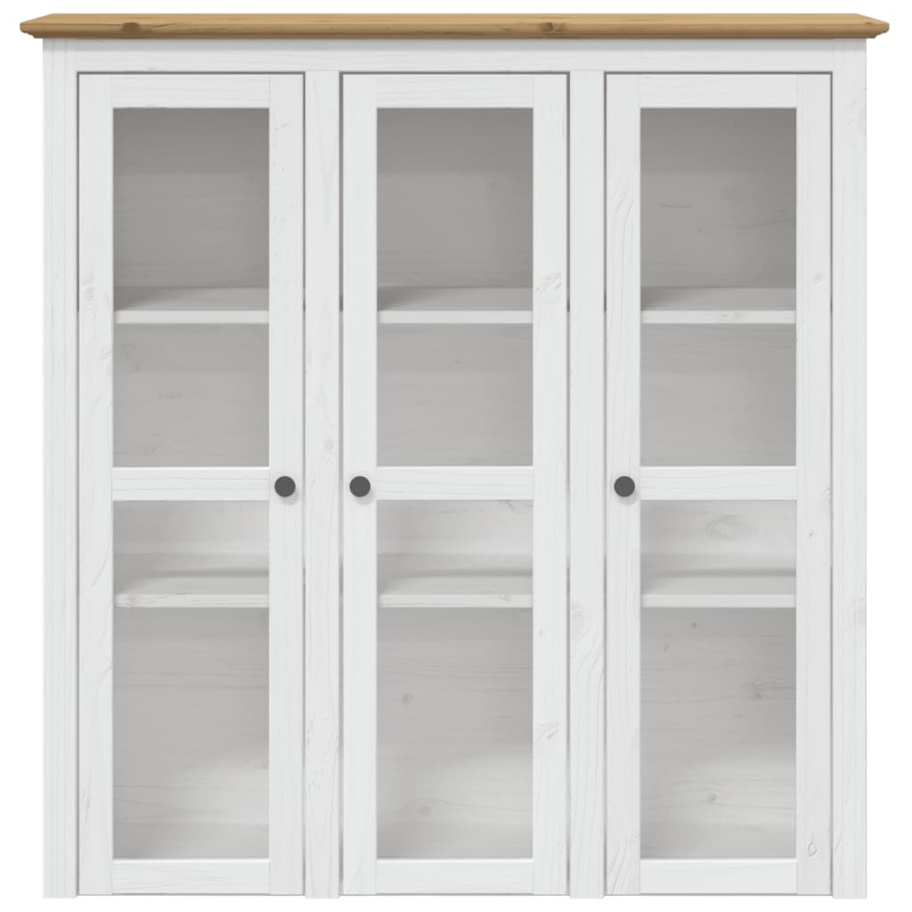 Armoire avec portes vitrées BODO blanc marron bois pin massif - XIOS
