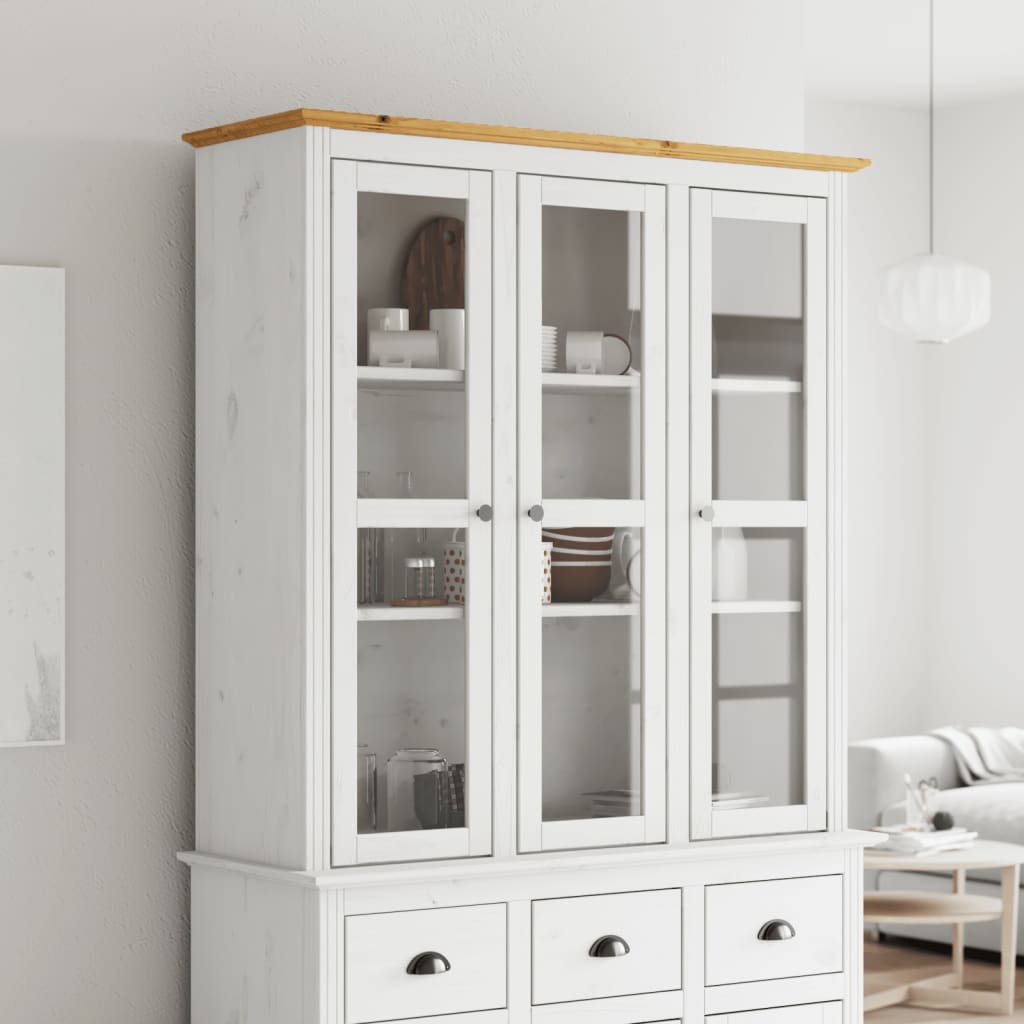 Armoire avec portes vitrées BODO blanc marron bois pin massif - XIOS