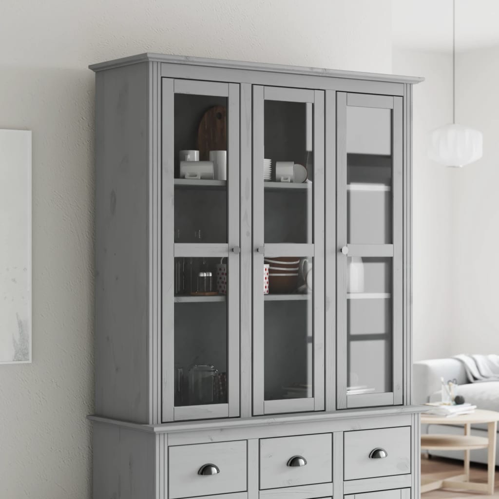 Armoire avec portes vitrées BODO gris bois de pin massif - XIOS
