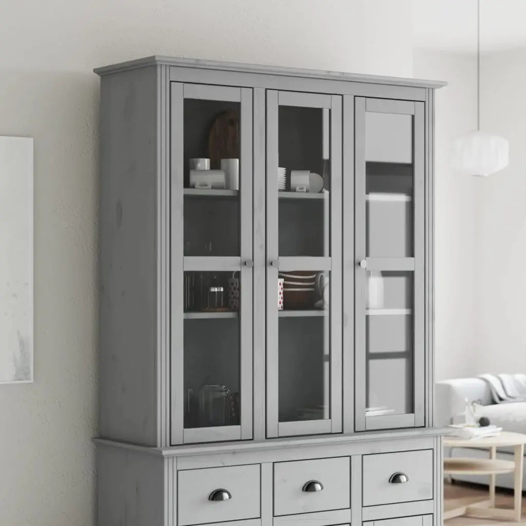 Armoire avec portes vitrées BODO gris bois de pin massif - XIOS