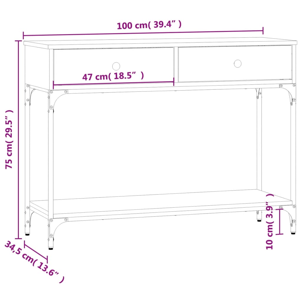 Table console sonoma gris 100x34,5x75 cm bois d'ingénierie - XIOS