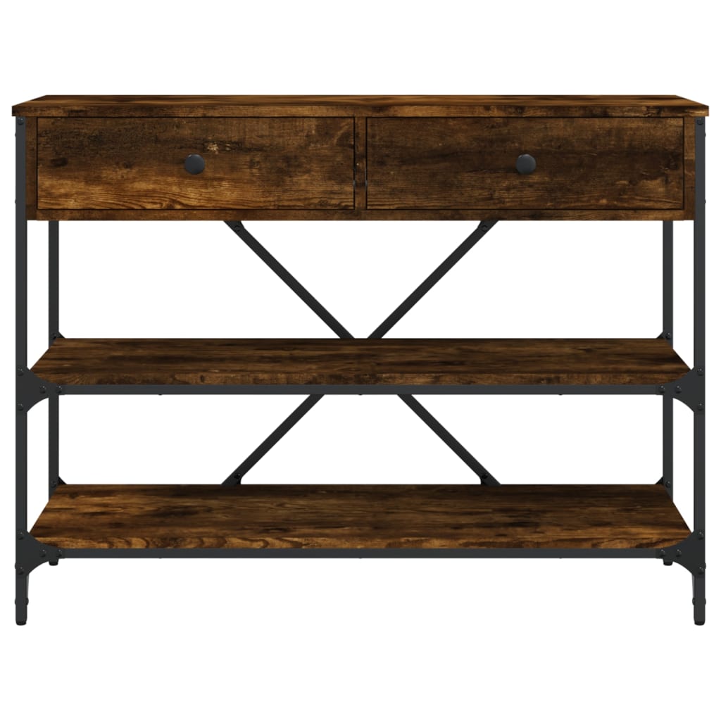 Table console avec tiroirs et étagères chêne fumé - XIOS