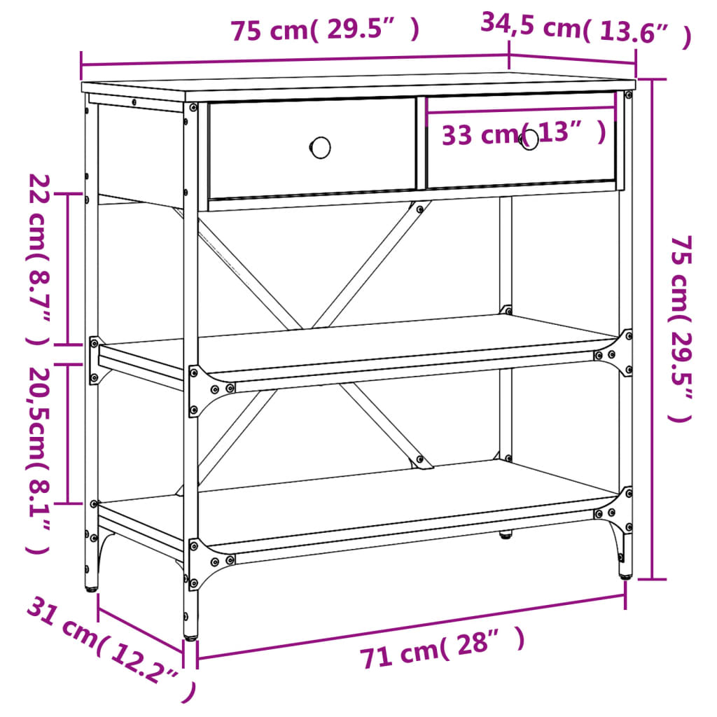 Table console chêne fumé 75x34,5x75 cm bois d'ingénierie - XIOS