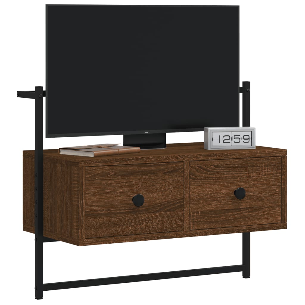 Meuble TV mural chêne marron 60,5x30x51 cm bois d'ingénierie - XIOS
