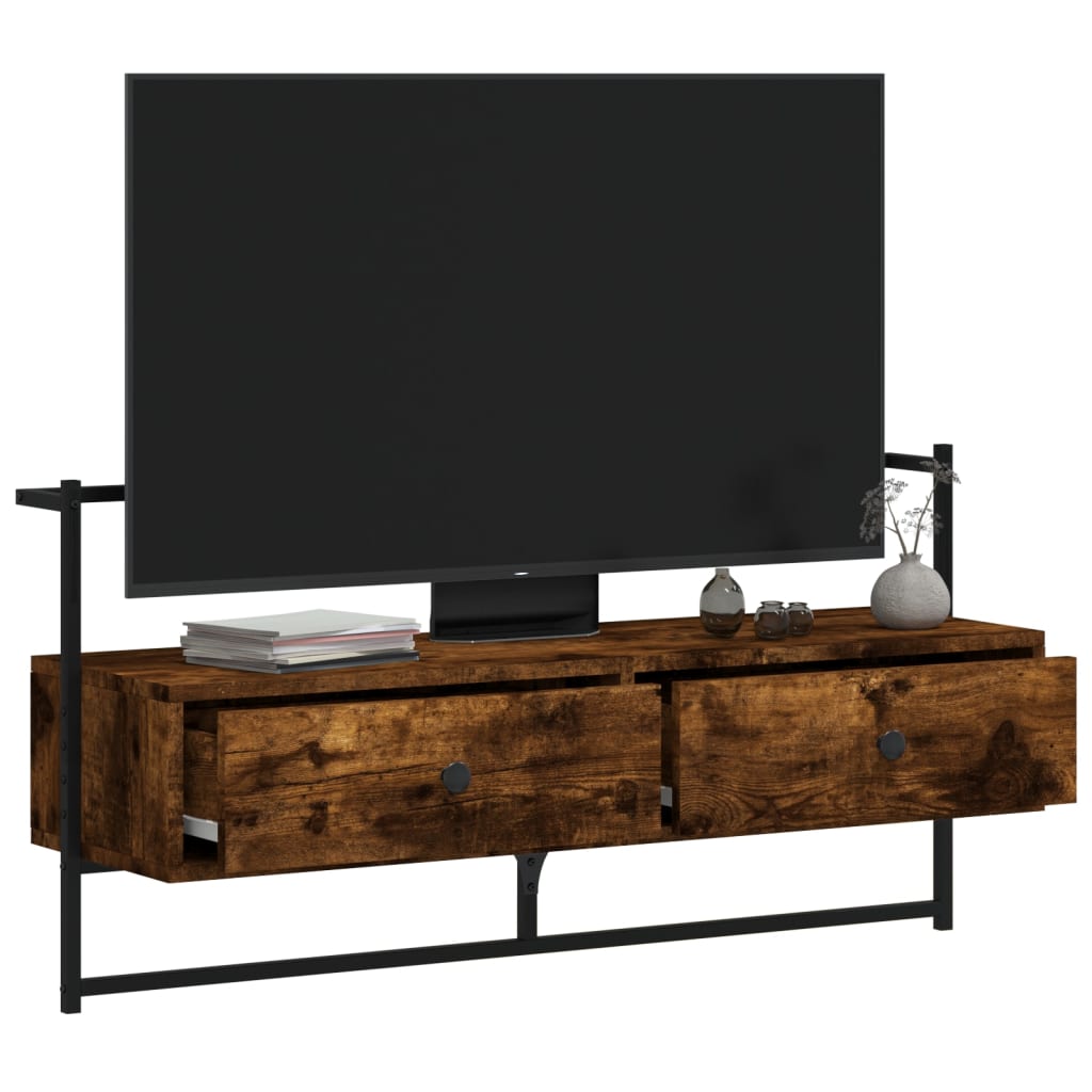 Meuble TV mural chêne fumé 100,5x30x51 cm bois d'ingénierie - XIOS