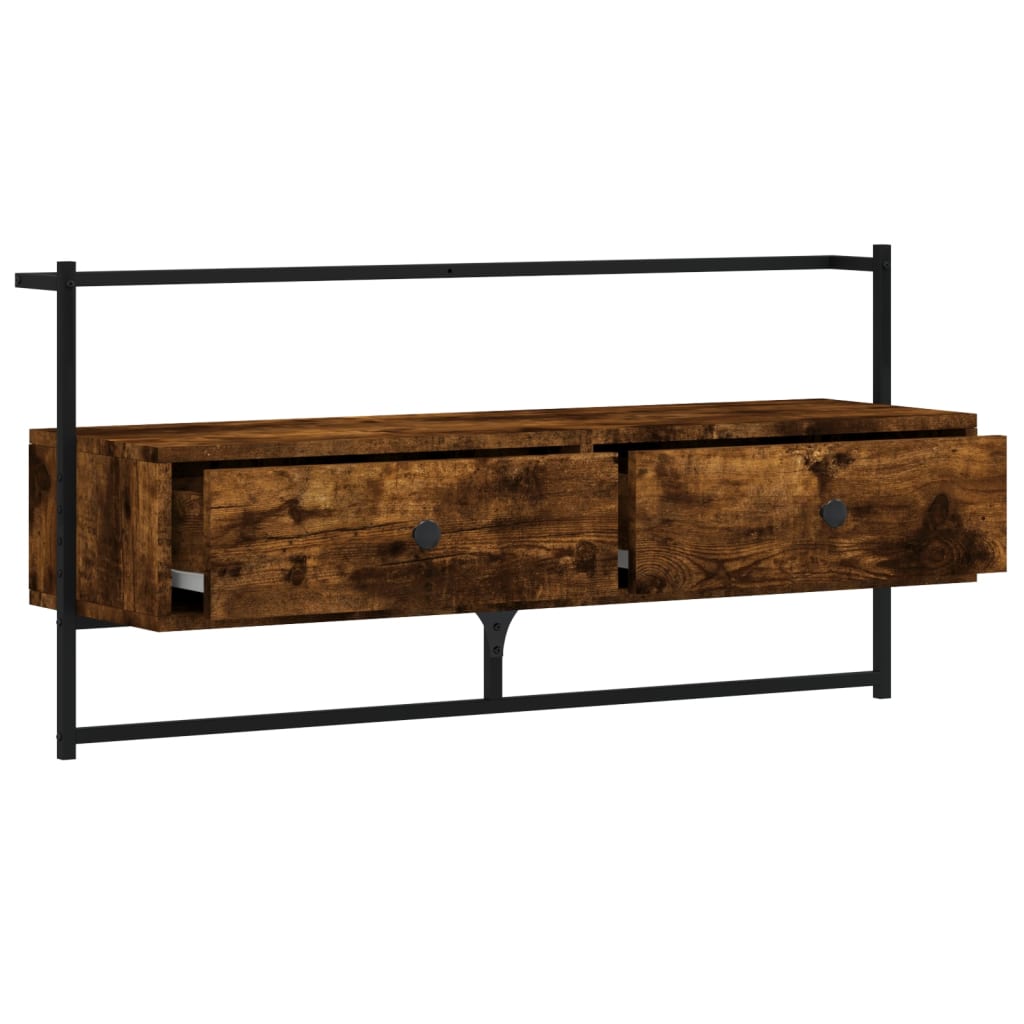 Meuble TV mural chêne fumé 100,5x30x51 cm bois d'ingénierie - XIOS