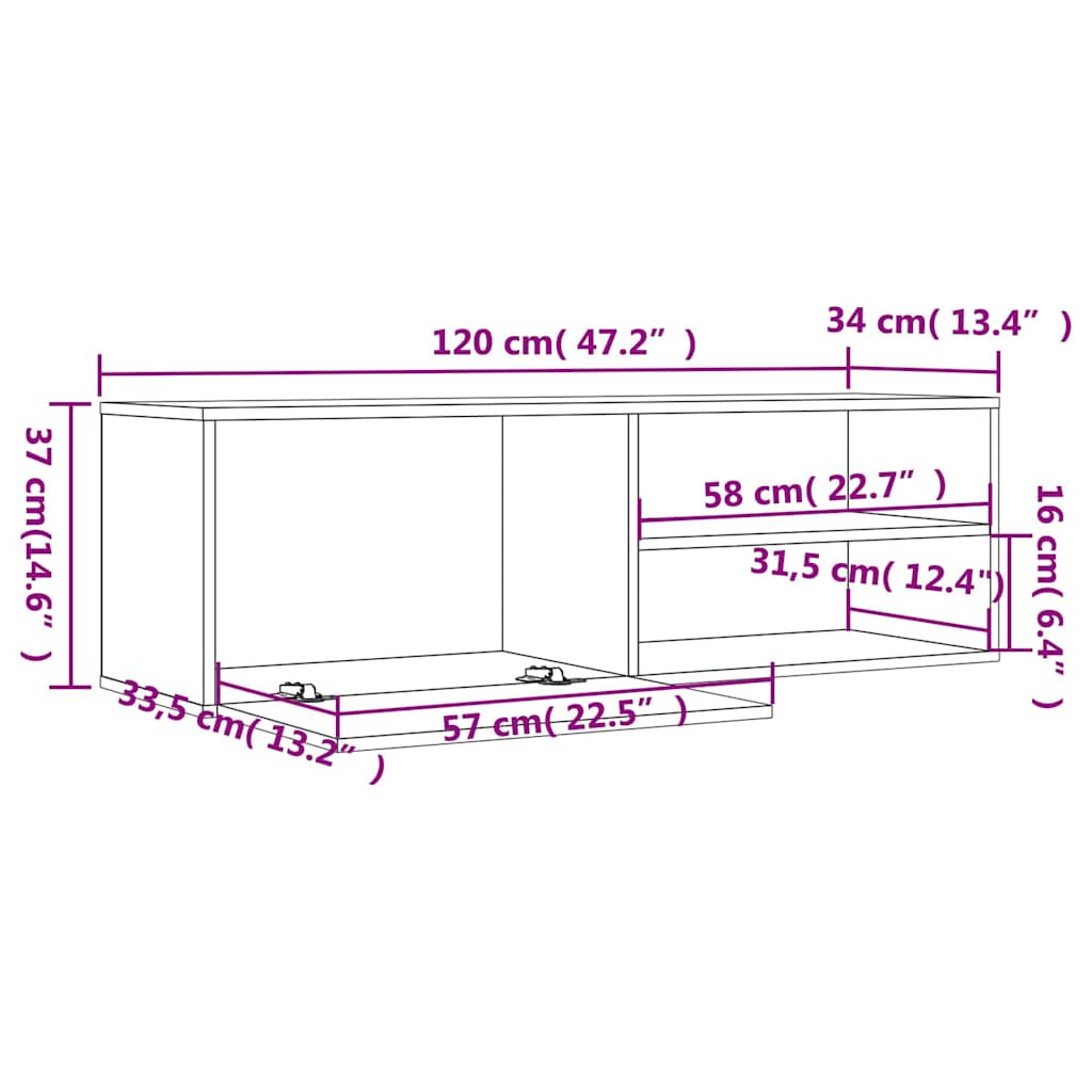Meuble TV chêne fumé 120x34x37 cm bois d'ingénierie - XIOS